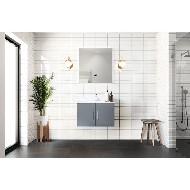 Gris foncé foncé 30 po Meuble-lavabo de salle de bain avec miroir à DEL - Espace de rangement volumineux entièrement assemblé