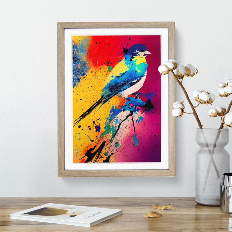 XV1022-3297X Painted Bird No.5 Abstract - Single Picture Frame Painting, 64cm H x 46cm W x 2cm D, Oak