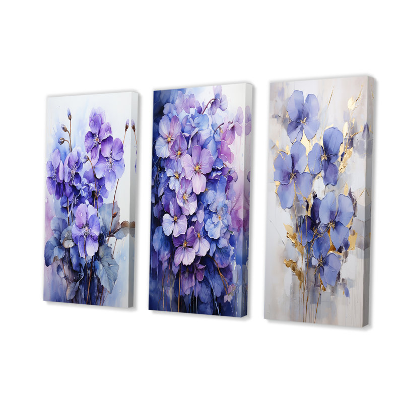 Lavande, mystère, fleurs, violettes, ensemble de 3 reproductions d'art mural, Toile tendue, H 32 po x l 48 po
