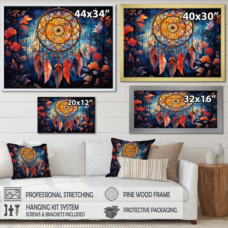 «Gold Dream Catcher Expressive Dreams I», reproduction sur toile, Cadre flottant noir, H 16 po x l 32 po x P 1 po