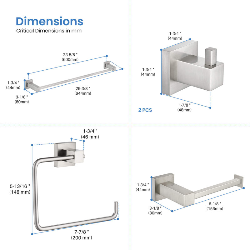 Ensemble de quincaillerie de salle de bain 5 pièces, Nickel brossé