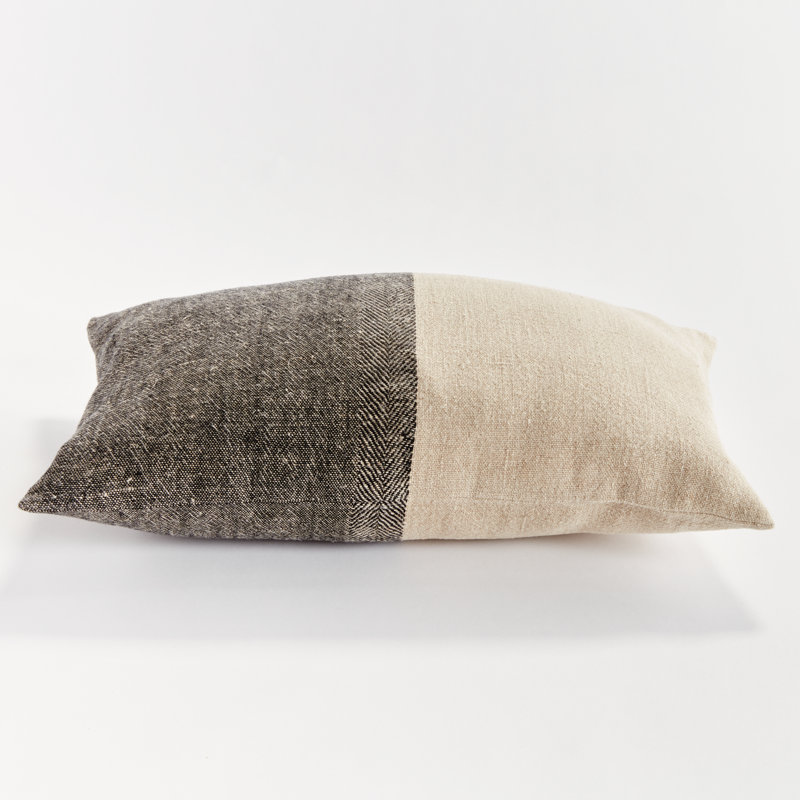 Jules European Flax Fiber Pillow Cover & Insert, Black/Cream/Color Block, Rectangle 14" H x 20" W, Knife Edge