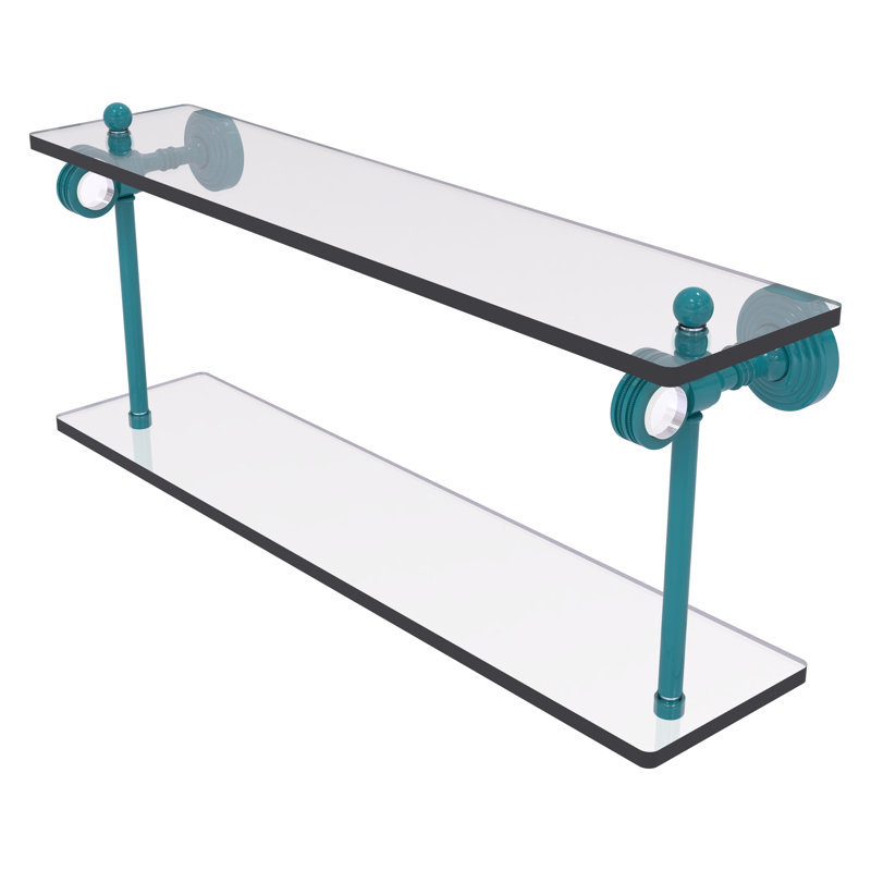 Tablette en verre à deux niveaux de la collection Pacific Grove, H 9,3 po x l 22 po x P 5,125 po, Bleu sarcelle Glokzin