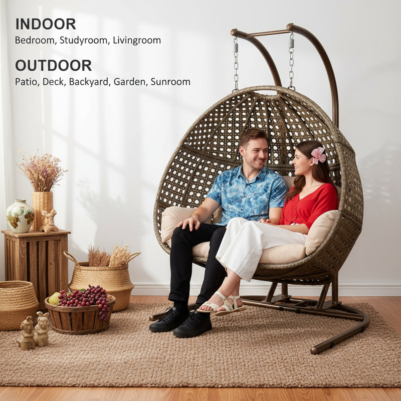 FOLDING DOUBLE SWING CHAIR LOUNGE/CUSHION, Beige
