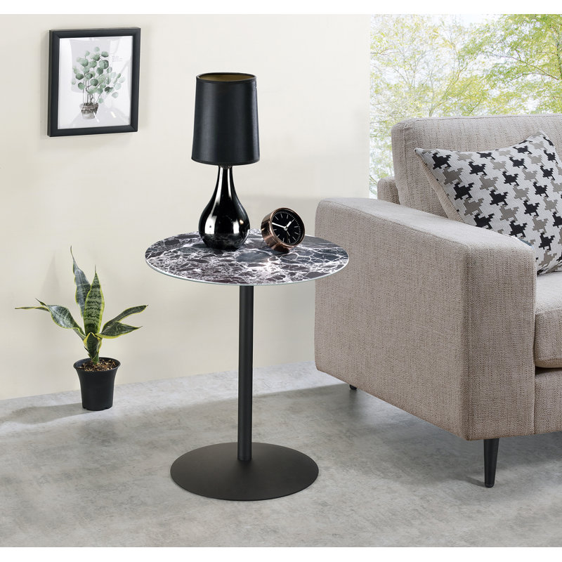 End Table With Black Marble Textured Top, Black
