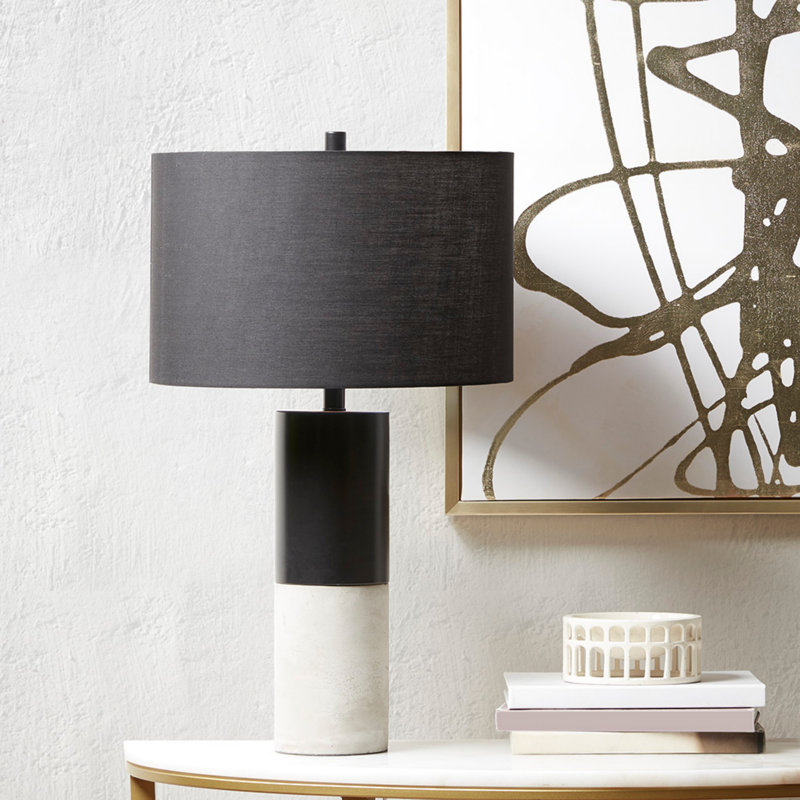 Fulton 27.5" Black Concrete and Steel Table Lamp Set