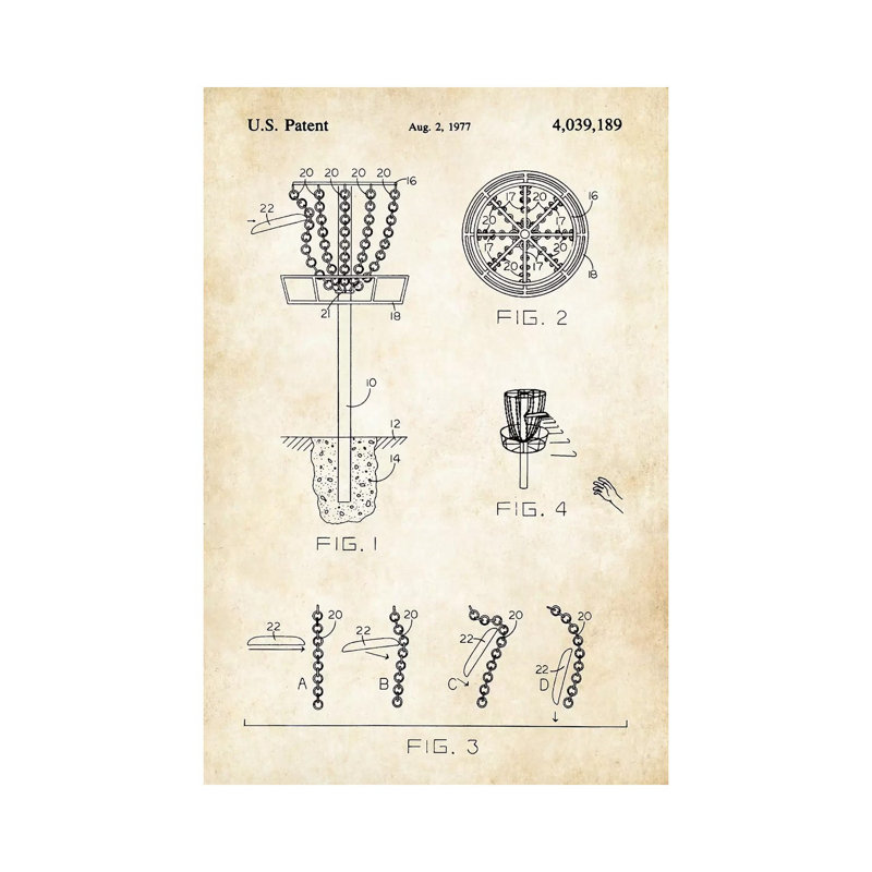 Frisbee Disc Golf Goal by Patent77 - Wrapped Canvas Gallery-Wrapped Canvas Giclée, 20.32 cm H x 30.48 cm W