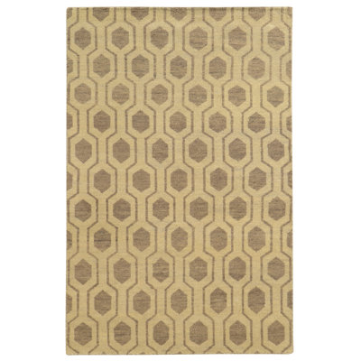 Tapis beige / pierre en laine noué à la main à motif géométrique Maddox
