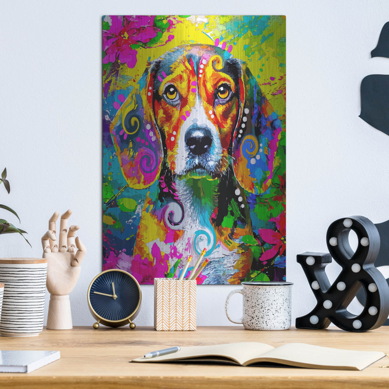 Art mural en métal Winston Porter «The Timid Beagle» par Dean Russo, H 16 po x l 12 po