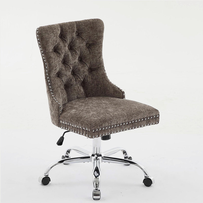 Modern Chenille Upholstered Tufted Button Home Office Chair, Adjustable Desk Chair Swivel Office Chair, Gray