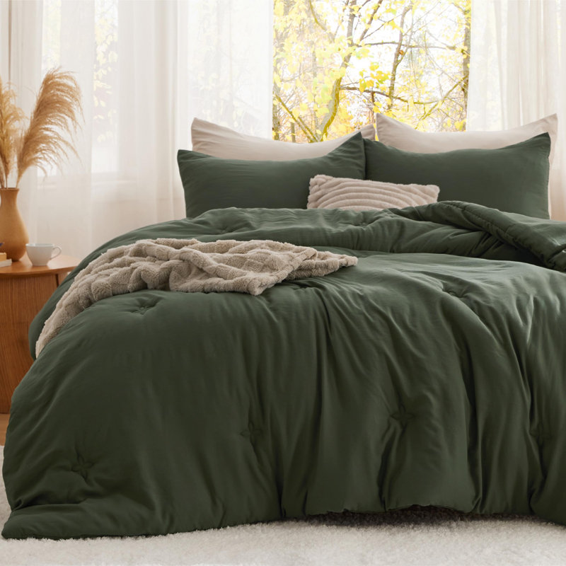 Bedsure Comforter Set-Cotton Like-Clover, Queen Comforter + 2 Queen Shams, Bronze Green