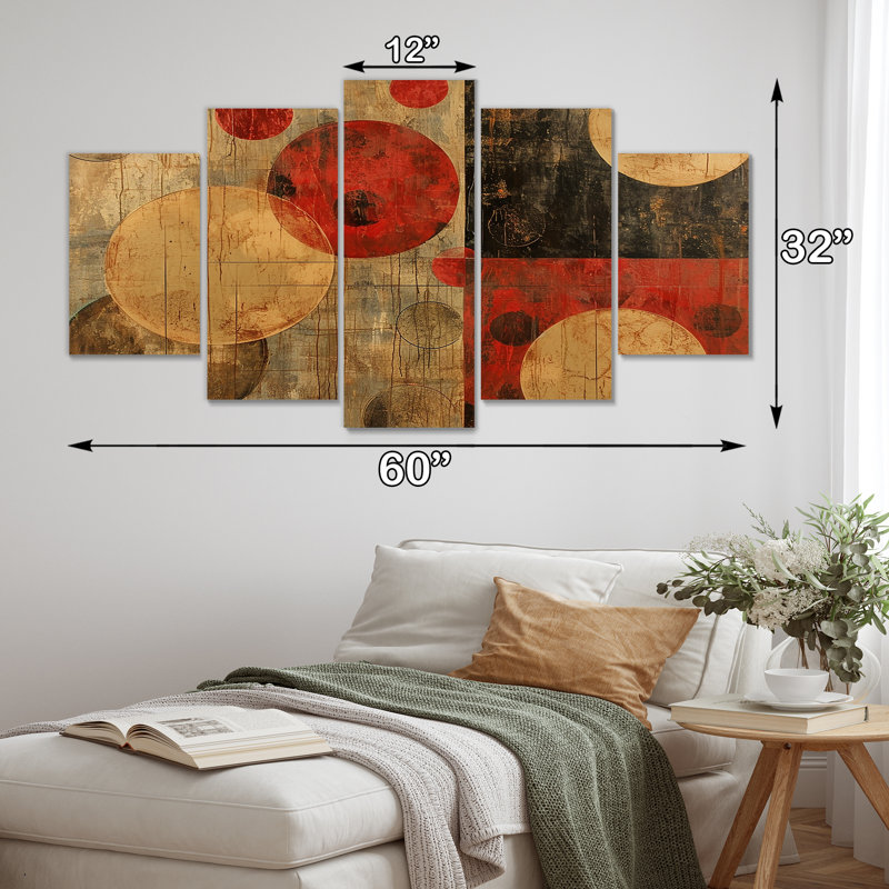 Culann - Ensemble d'art mural géométrique 5 pièces, H 32 po x l 60 po