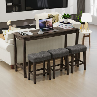 4-Piece Bar Table Set With Outlet & 3 Stools,Stylish Dining Table & Chairs