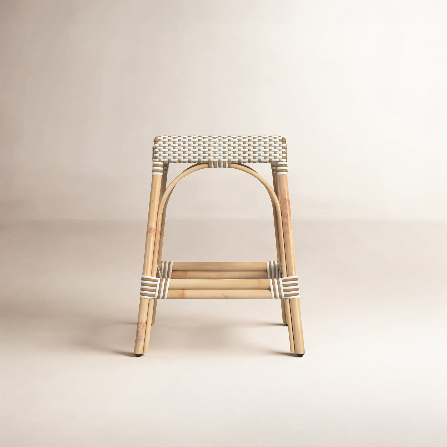 Lennart Bar and Counter Stool, White/Tan Dot / Natural Rattan Frame, Counter Stool (24.5" Seat Height)