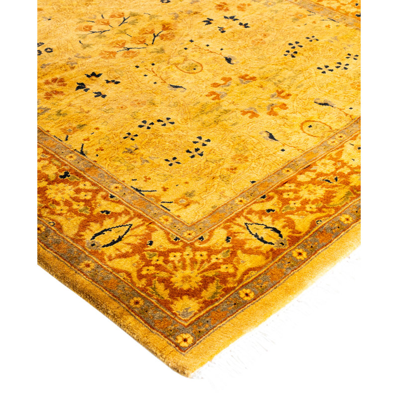 Overdyed Hand-Knotted Wool Modern-Contemporary Yellow Runner 3' 2" x 9' 10"