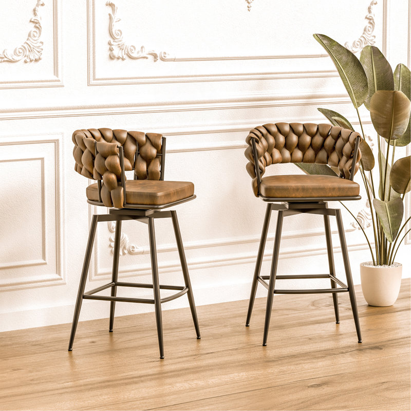 Ensemble de 2 tabourets de bar 28 "en cuir technique, Brun, 2