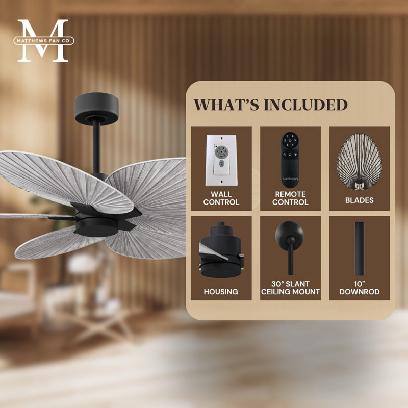 Alessandra Tropical - Five Blade Ceiling Fan - Matte White Finish - Matte White Blades, Barn Wood Tone, Matte Black