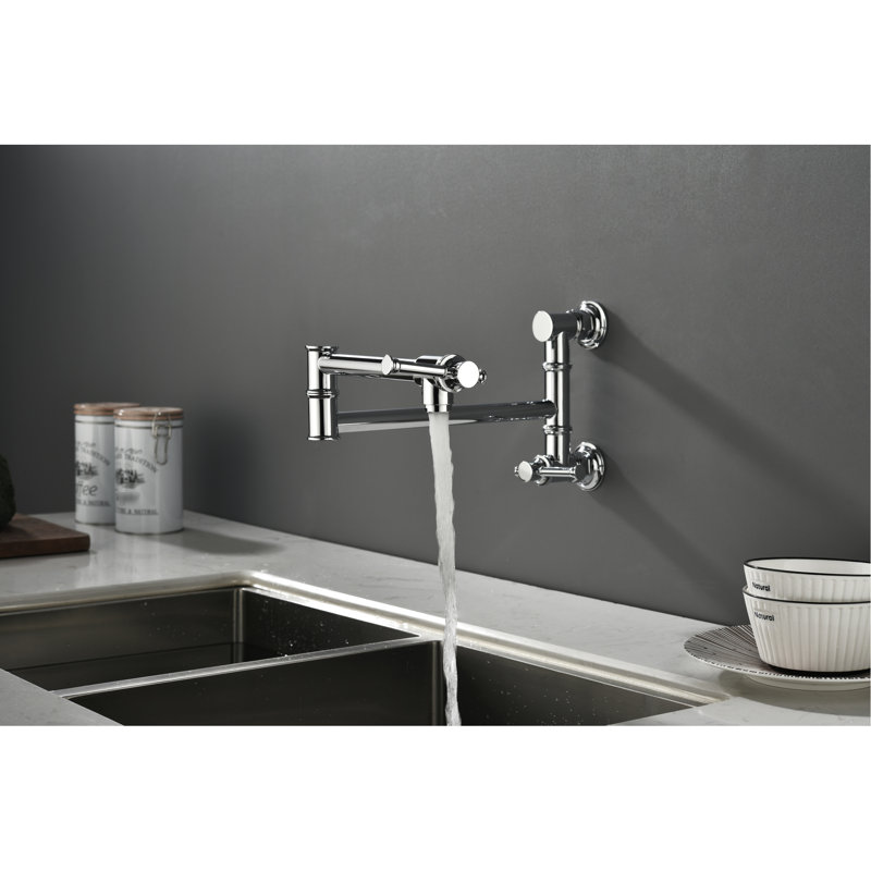 Modern Brass Wall Mounted Pot Filler - Swing Arm, Accurate Water Control, Coating Faucet Brass, Double Handle Quiet Stream, Corrosion