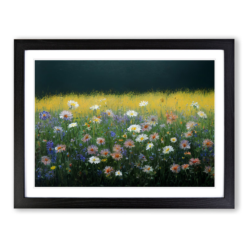 Lovable Wildflowers Floral - Single Picture Frame Print, Black, 25cm H x 34cm W x 2cm D