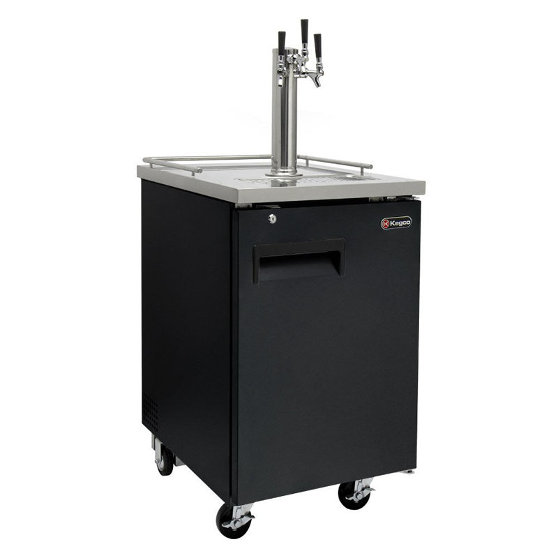 Kegco 0.69 cu. ft. Black Triple Tap Half Barrel (Full Size) and Mini Keg Freestanding Kegerator with Door Lock and Adjustable Temperature for Commercial Use