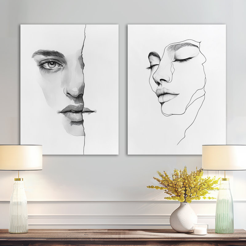 Silhouette abstraite femme - ensemble de 2 décorations murales en métal Portrait, H 32 po x l 48 po