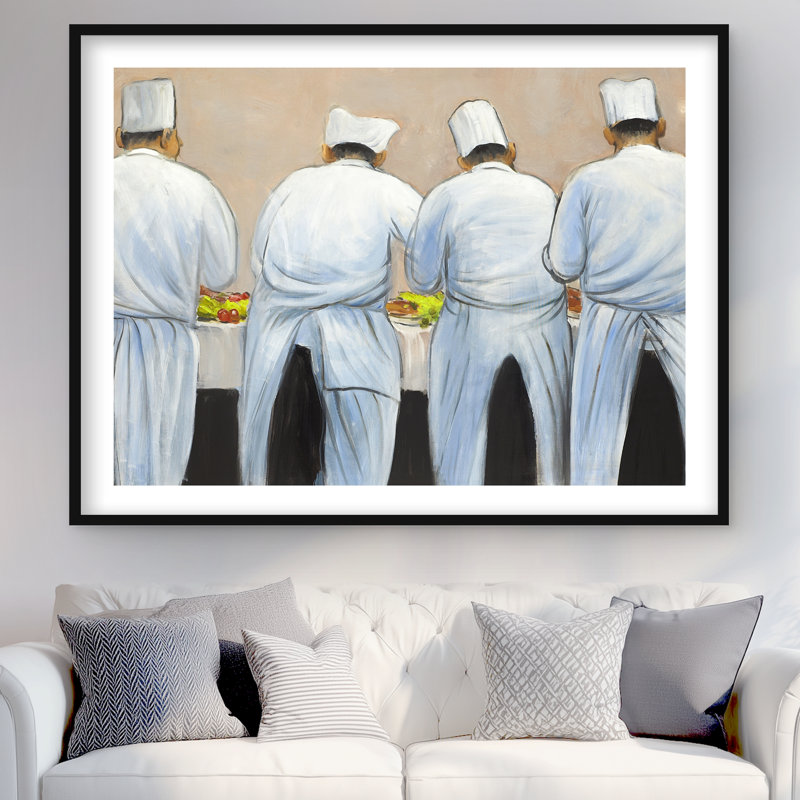 Cuisiniers cuisiniers travaillant ensemble - Art de cuisine encadré mat