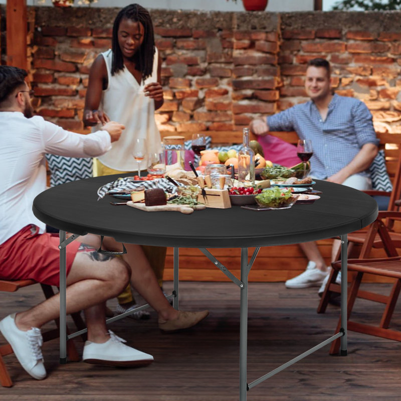 Black 65" Round Collapsible Plastic Dining Table with Steel Legs