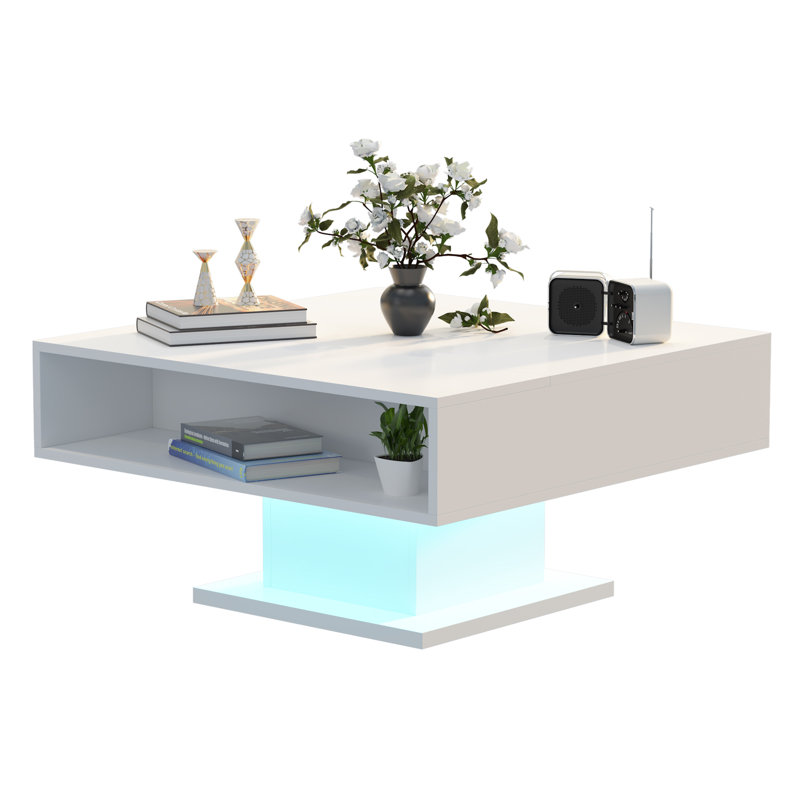 Lift Top Pedestal Coffee Table with Storage, White