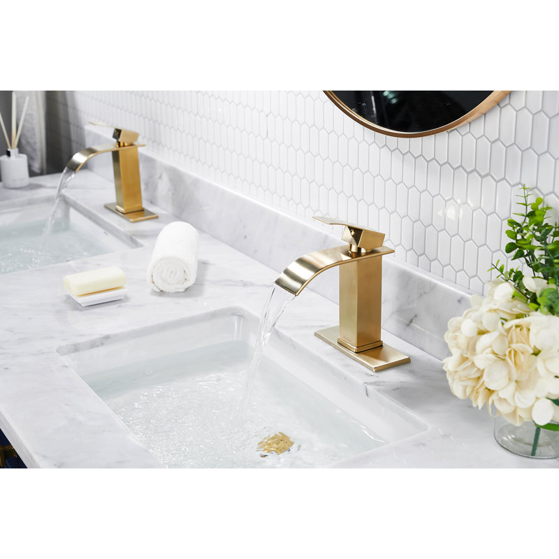 Single-handle Bathroom Faucet with Drain Assembly, Brushed Gold