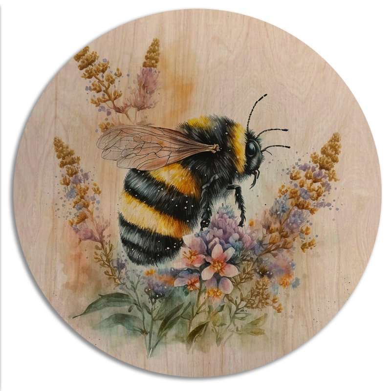 Abeille qui vole vers une fleur III - animaux, abeille, art mural en bois - bois de pin naturel, H 36 po x l 36 po x P 1 po