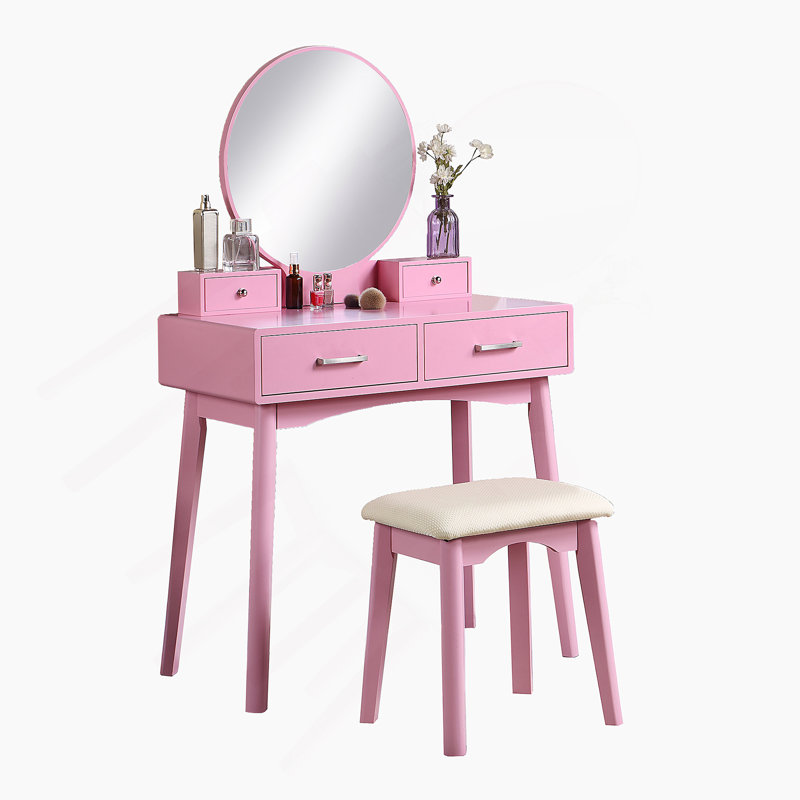 Ensemble coiffeuse et tabouret Liannon, Pink