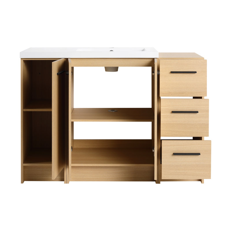 Ensemble de meuble-lavabo simple autoportant 48 po avec lavabo supérieur en résine, meuble-lavabo sur pied avec porte à fermeture douce et tiroirs