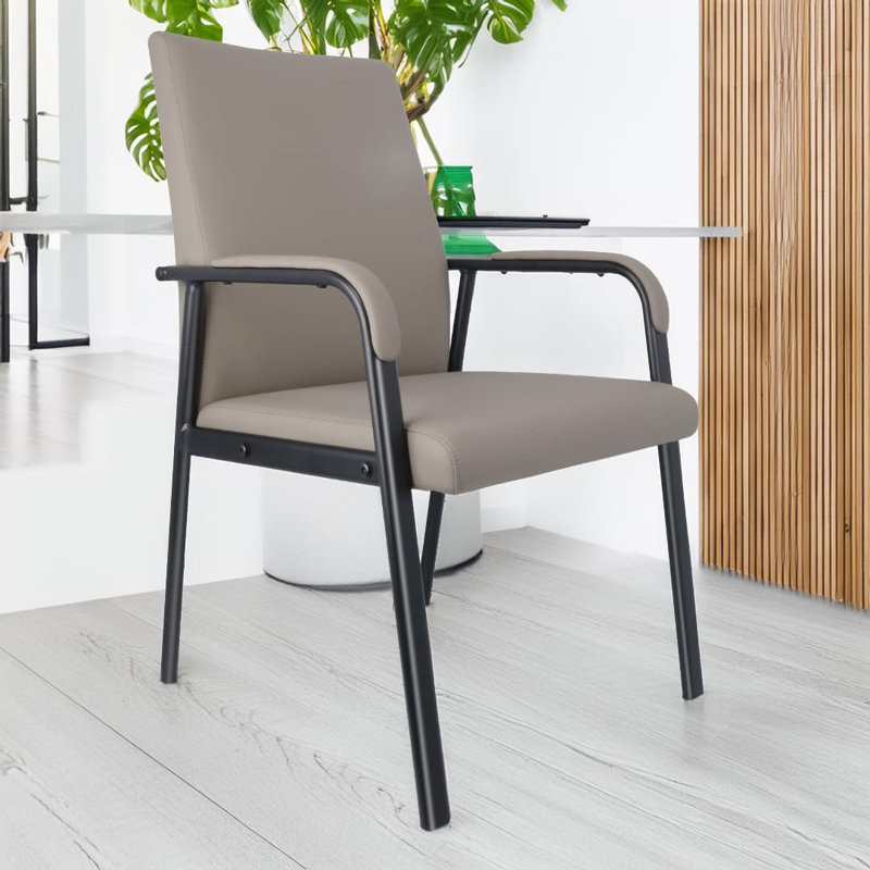 Faux Leather Ergonomic Armchair with Metal Base, Gray
