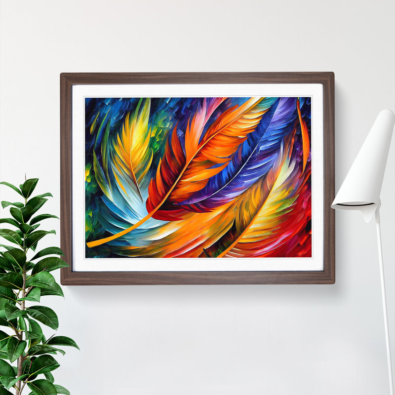 Bird Feather - Single Picture Frame Painting, 25cm H x 34cm W x 2cm D, Walnut Framed