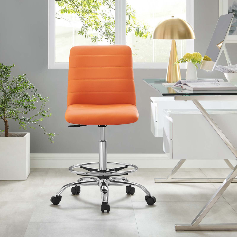Silver and Orange Vegan Leather Armless Swivel Drafting Chair