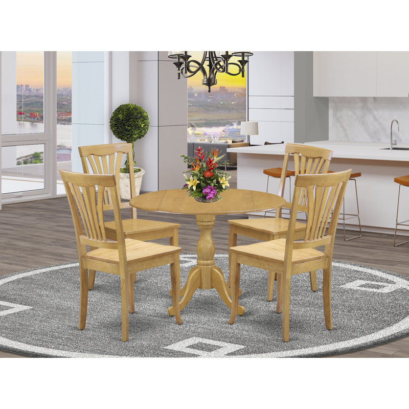 Ensemble de table à manger 5 pièces pour 4 personnes comprenant une table de salle à manger ronde avec Dropleaf et 4 chaises de cuisine, chêne