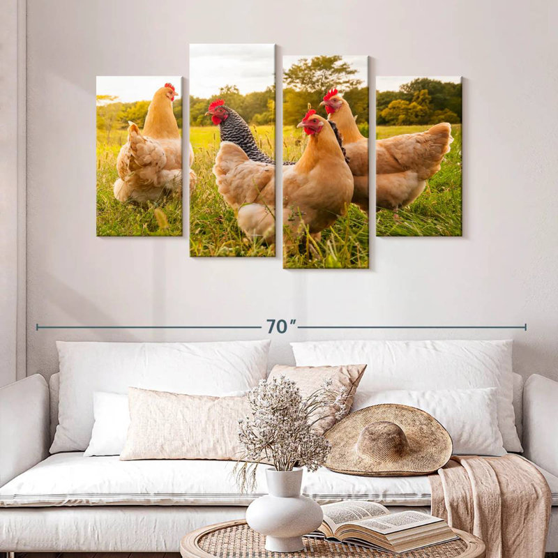 Chickens Looking For Food, H 32 po x l 52 po