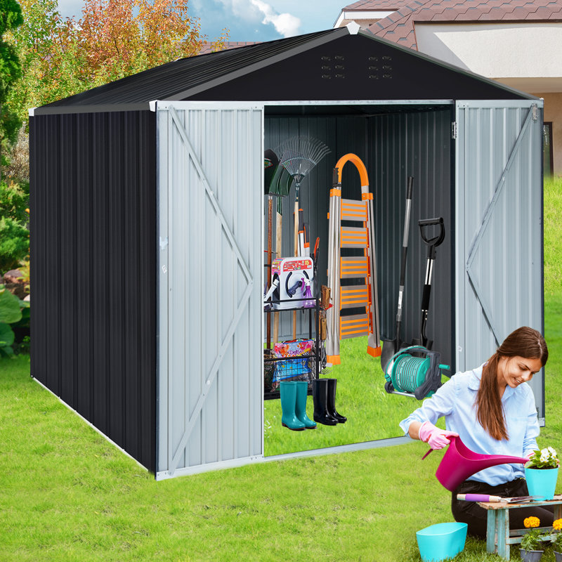 Remise de rangement extérieure en métal, rangement pour remise à outils avec portes verrouillables, rangement extérieur en métal pour jardin, cour, pelouse et patio