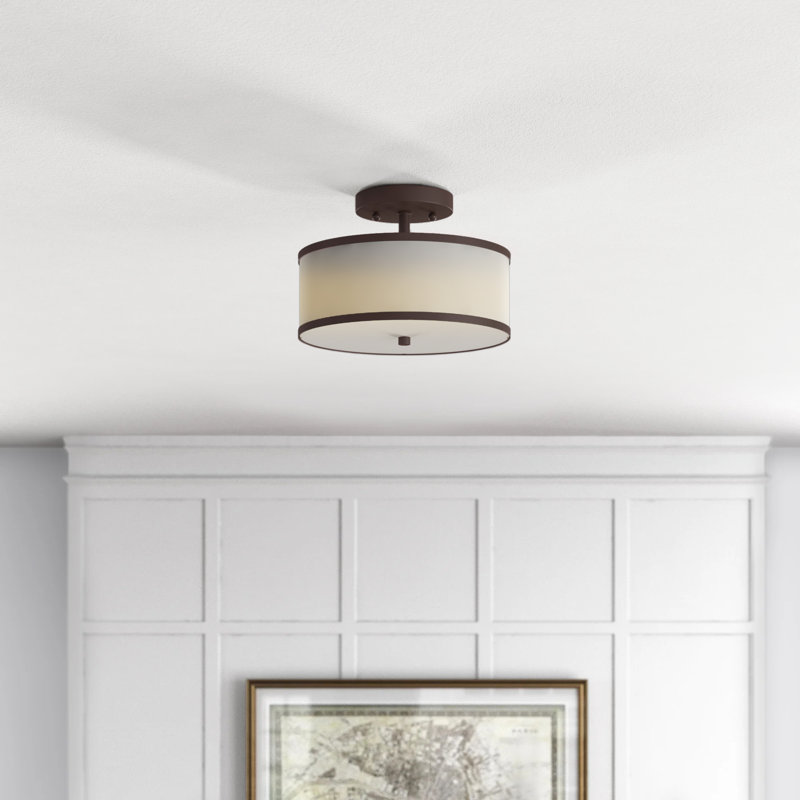 Berthine Linen Blend Semi Flush Mount, Bronze