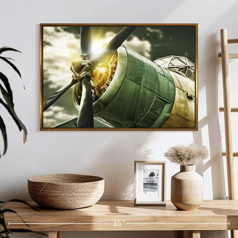 Vue du ciel de l'ancien avion, 25 po x 17 po, Cadre flottant doré