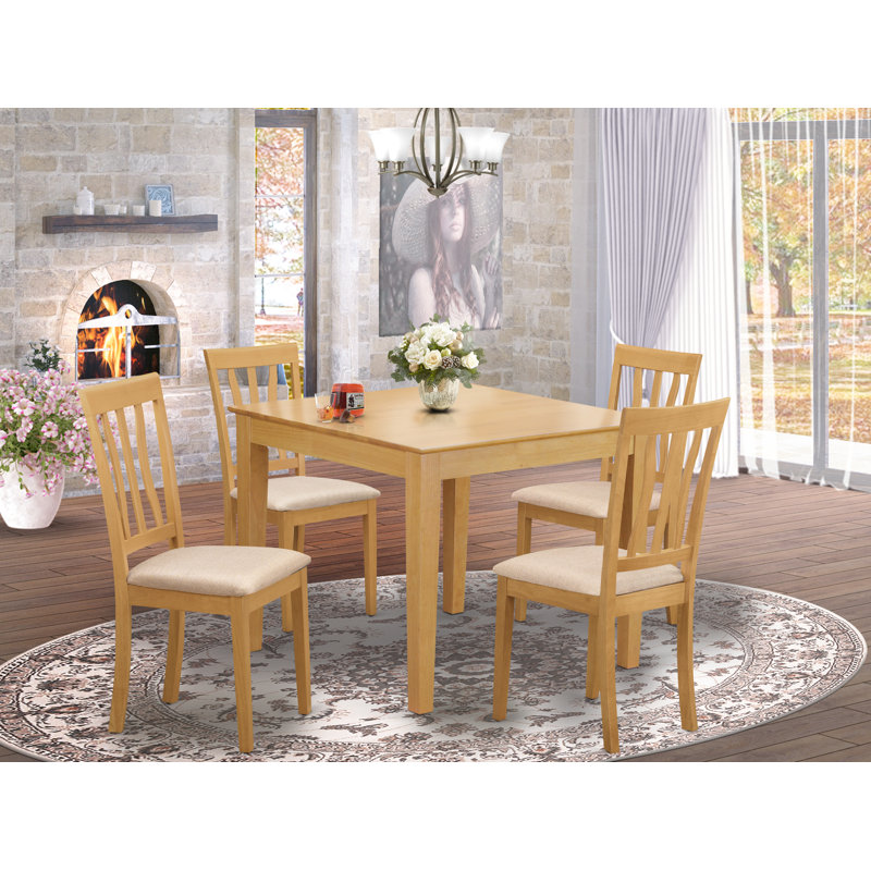 Ensemble de table de cuisine 5 pièces pour 4 personnes comprenant une table carrée et 4 chaises en lin, chêne