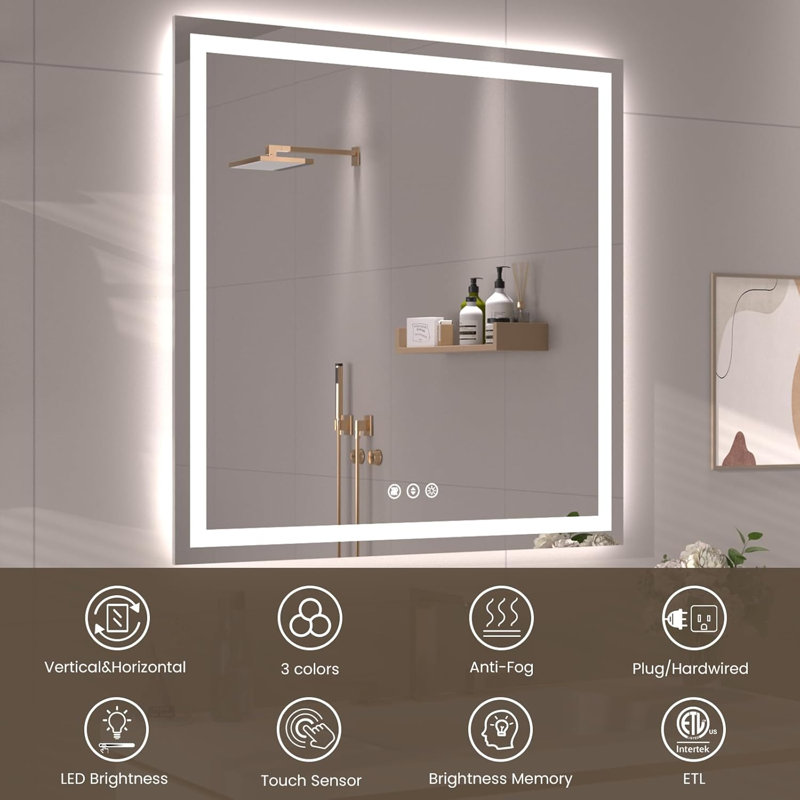 Miroir de salle de bain à DEL avec anti-buée, rétro-éclairé et miroirs de salle de bain éclairés, 84 po x 40 po