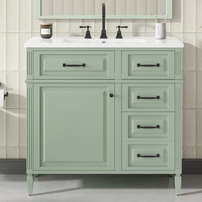 Meuble-lavabo 36 po avec comptoir en céramique, Noir, Bleu gris