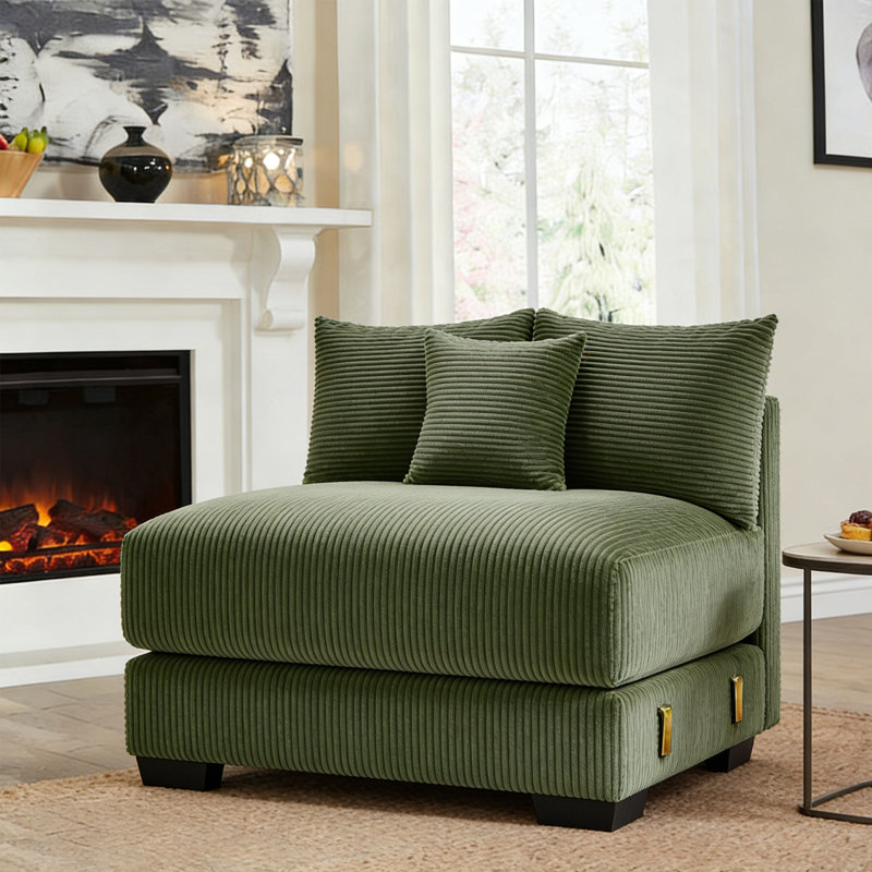 Chaise rembourrée de 34 po de hauteur avec dossier rembourré et module sans accoudoir pour canapé modulaire, Vert