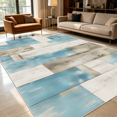 Tapis de planches de bois en patchwork bleu vieilli 1pc pour le salon, doux et confortable, convient à toutes les saisons, facile à entretenir, lavable à la machine, convient à la table de salle à manger, à la chambre à coucher, au vestibule, à la cuisine, à la décoration intérieure et extérieure.