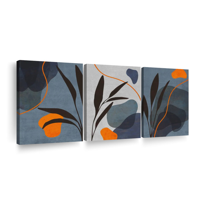 «Leaf Boho Botanical Leaves IV», ensemble de 3 reproductions sur toiles 3 pièces, H 39 po x l 80 po x P 1,25 po
