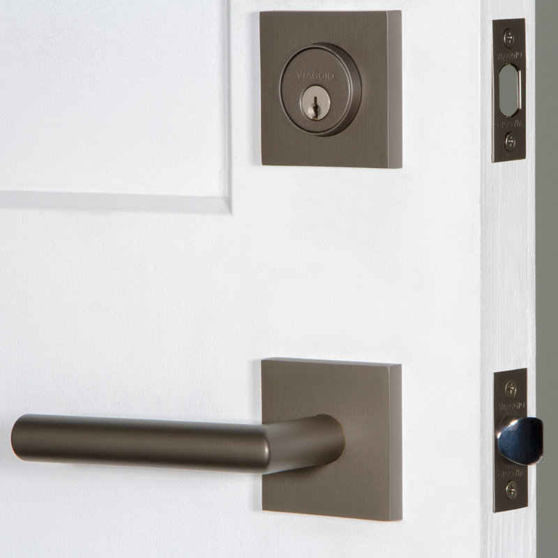 Quadrato Complete Moderno Entry Lever Set with Single Cylinder Deadbolt, Left, Titanium Gray