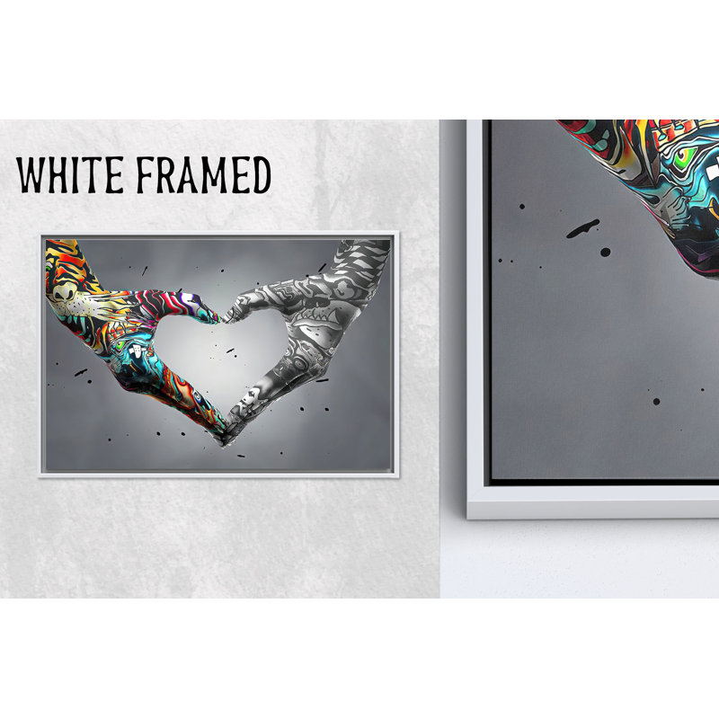 Impression sur toile «Love Hand Graffiti»: décor de style Banksy, toiles à cadre blanc 1P, 63,1 po H x 102,4 po l