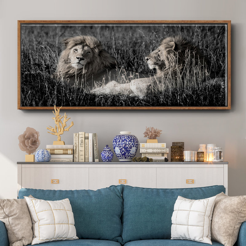 Mara Lions- Framed Canvas, 8" H x 20" W