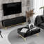 Ensemble de meubles de salon moderne, finition noire | Meuble télé (54,3 x 19,7 x 11,6 pouces) et table basse (35,4 x 21,3 x 15,6 pouces) | Panneau de particules 100% mélaminé, fixation murale, tablettes multiples pour le rangement et la présentation-776880195